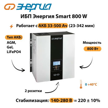 ИБП Энергия Smart 800W - ИБП и АКБ - Энергия ИБП Smart - omvolt.ru